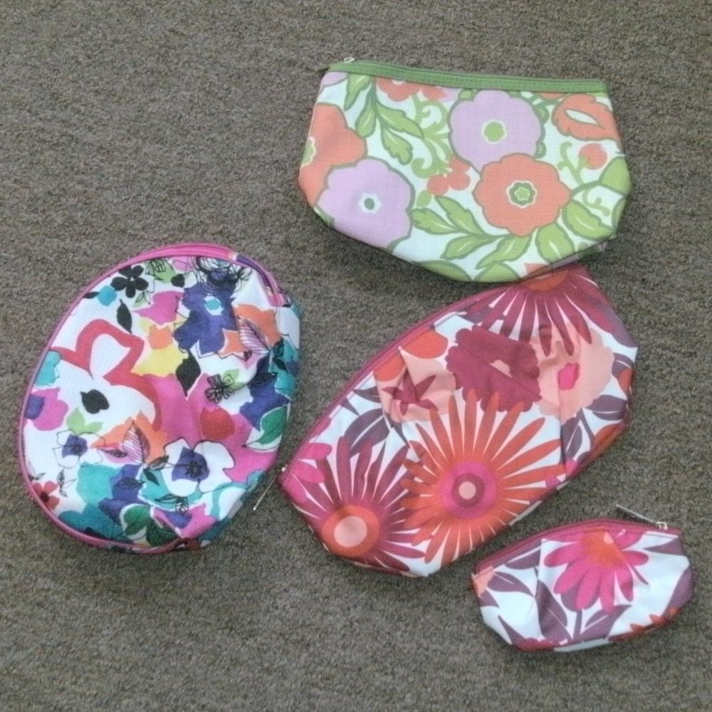 LOT 4 Bright Colorful Floral Print Clinique Makeup Bag Cosmetic Zipper Case